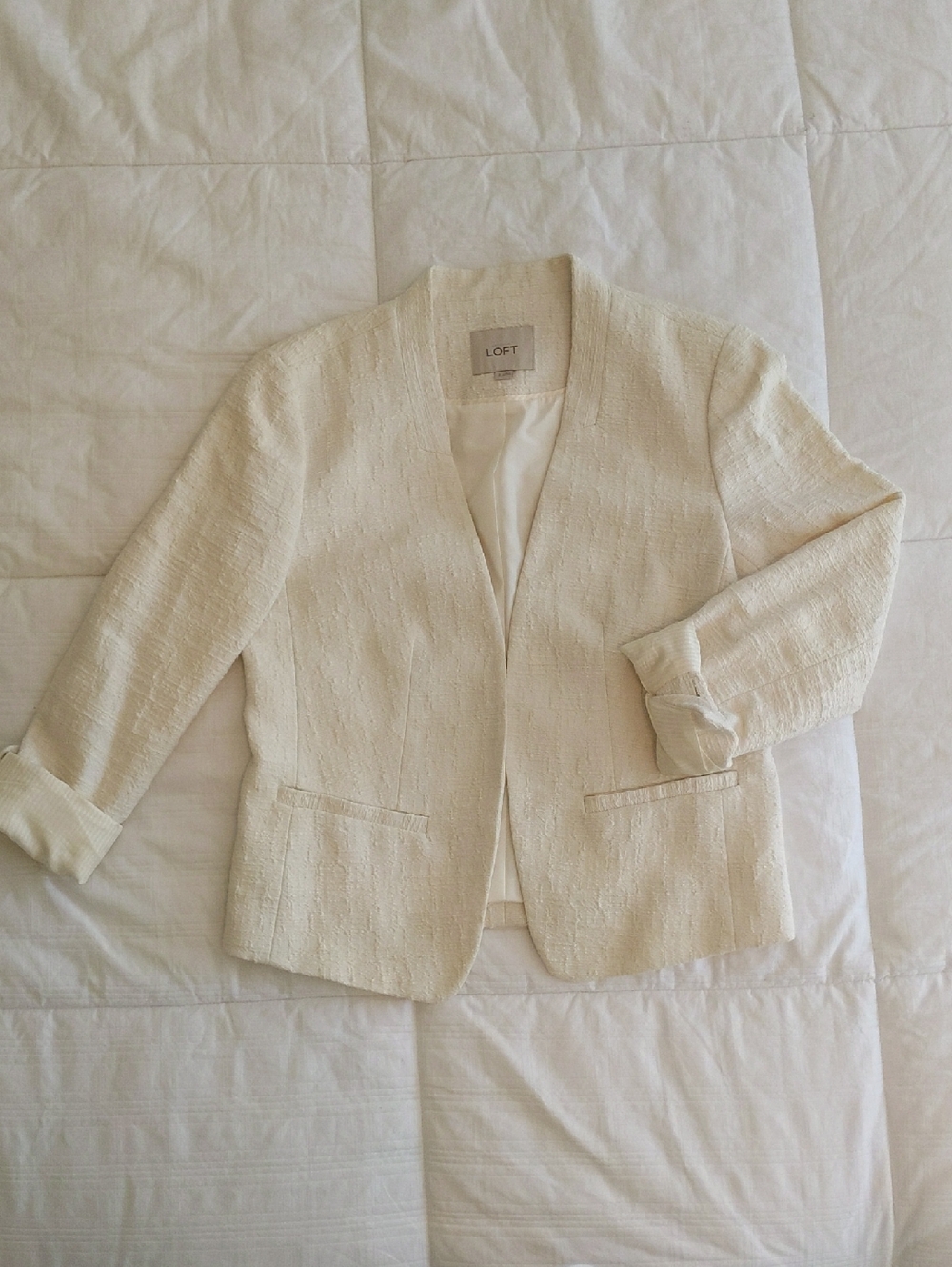 LOFT Cream Open-Front Textured Blazer